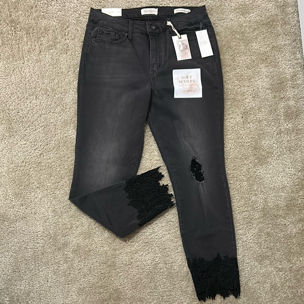 Jessica Simpson Gray Cropped Jeans with Distressed Details